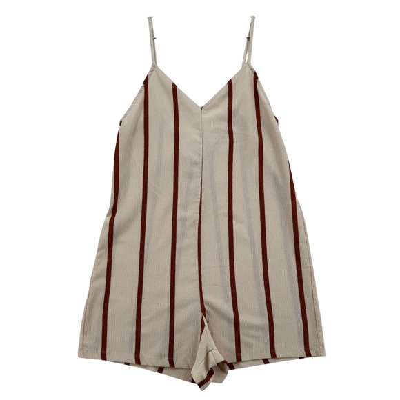 Zara Trafaluc Pants - Zara Trafaluc Striped Tie Back Romper Cream Rust Brown Sleeveless Small